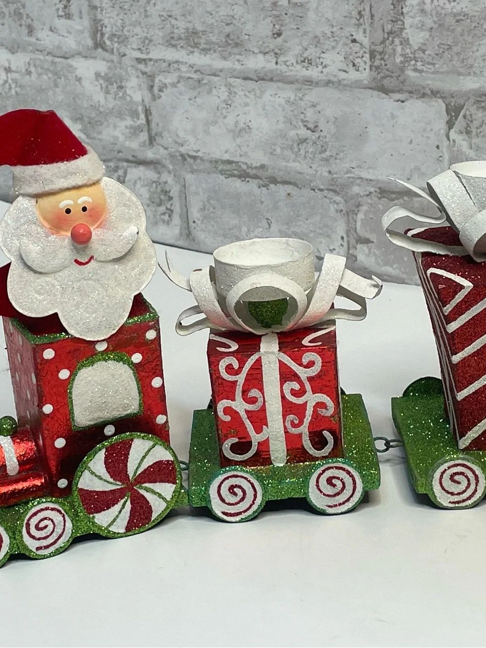 Pier 1 Metal Christmas Train Candle Holder Santa 3 Piece Very Rare HTF 11”